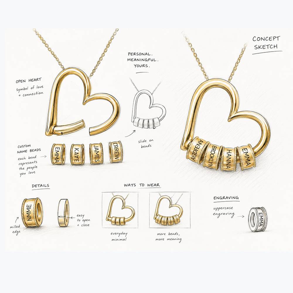 Charming Heart Necklace with Engraved Beads in 10ct Solid Yellow Gold-4 product photo