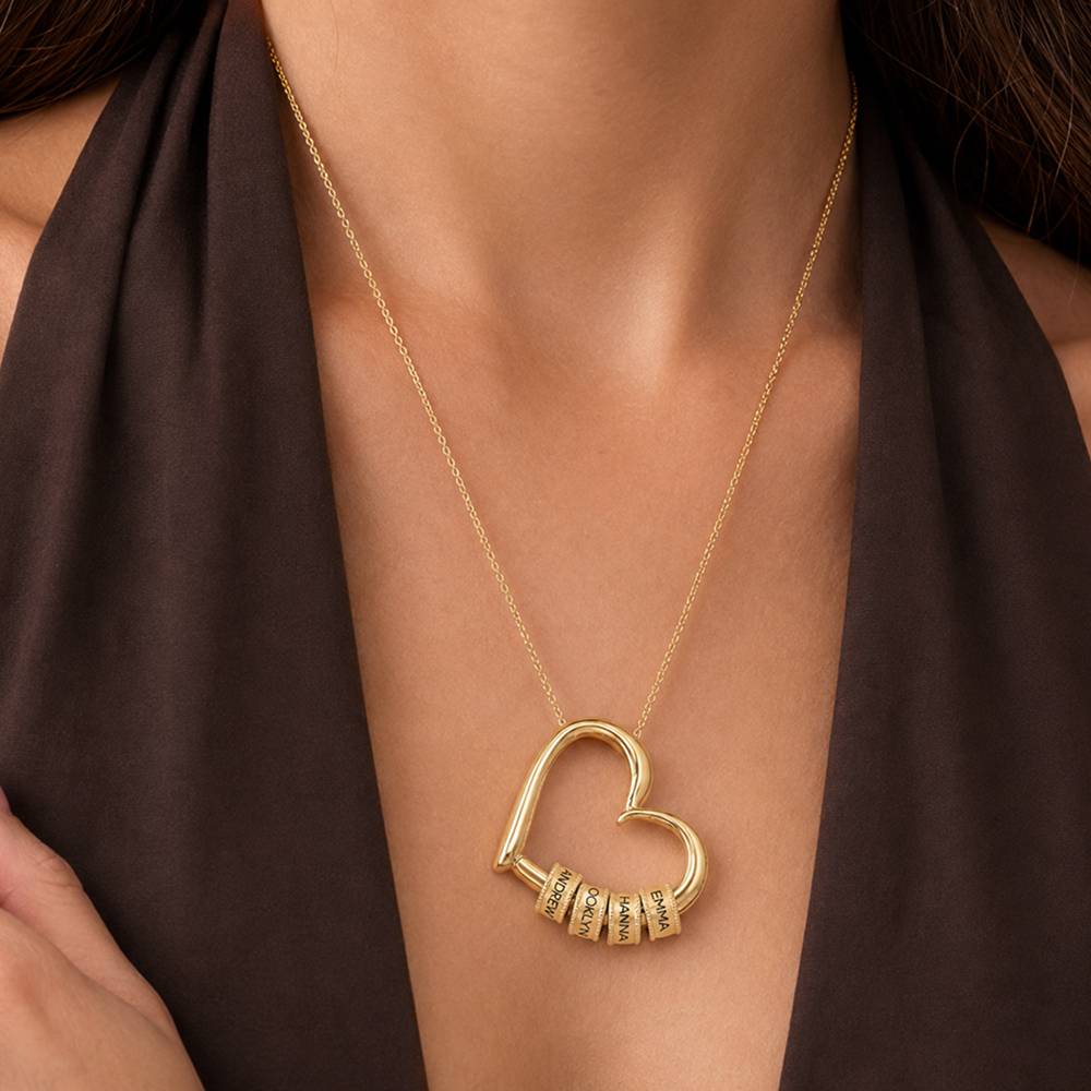 Charming Heart Necklace with Engraved Beads in 10ct Solid Yellow Gold-6 product photo