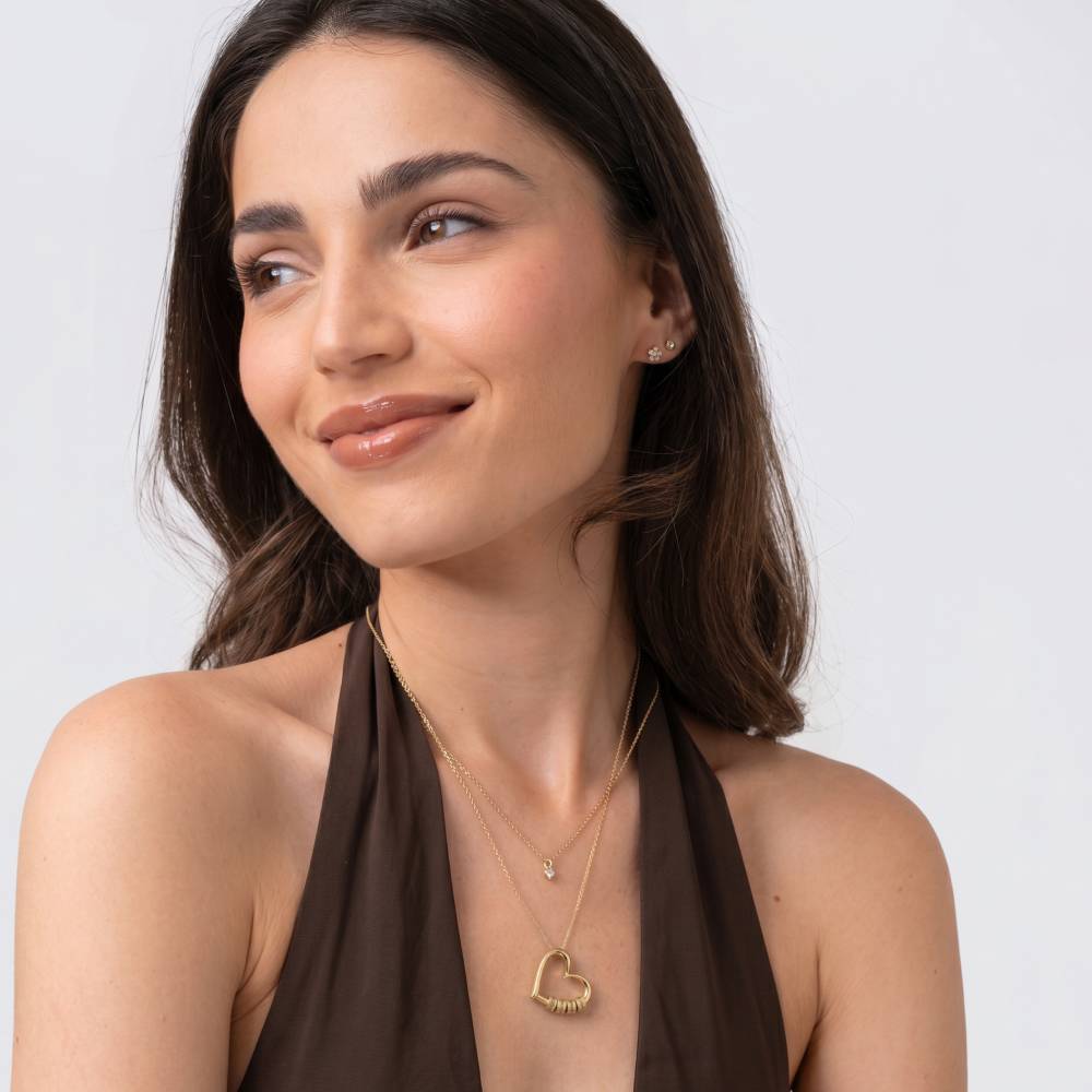 Charming Heart Necklace with Engraved Beads in 10ct Solid Yellow Gold-5 product photo