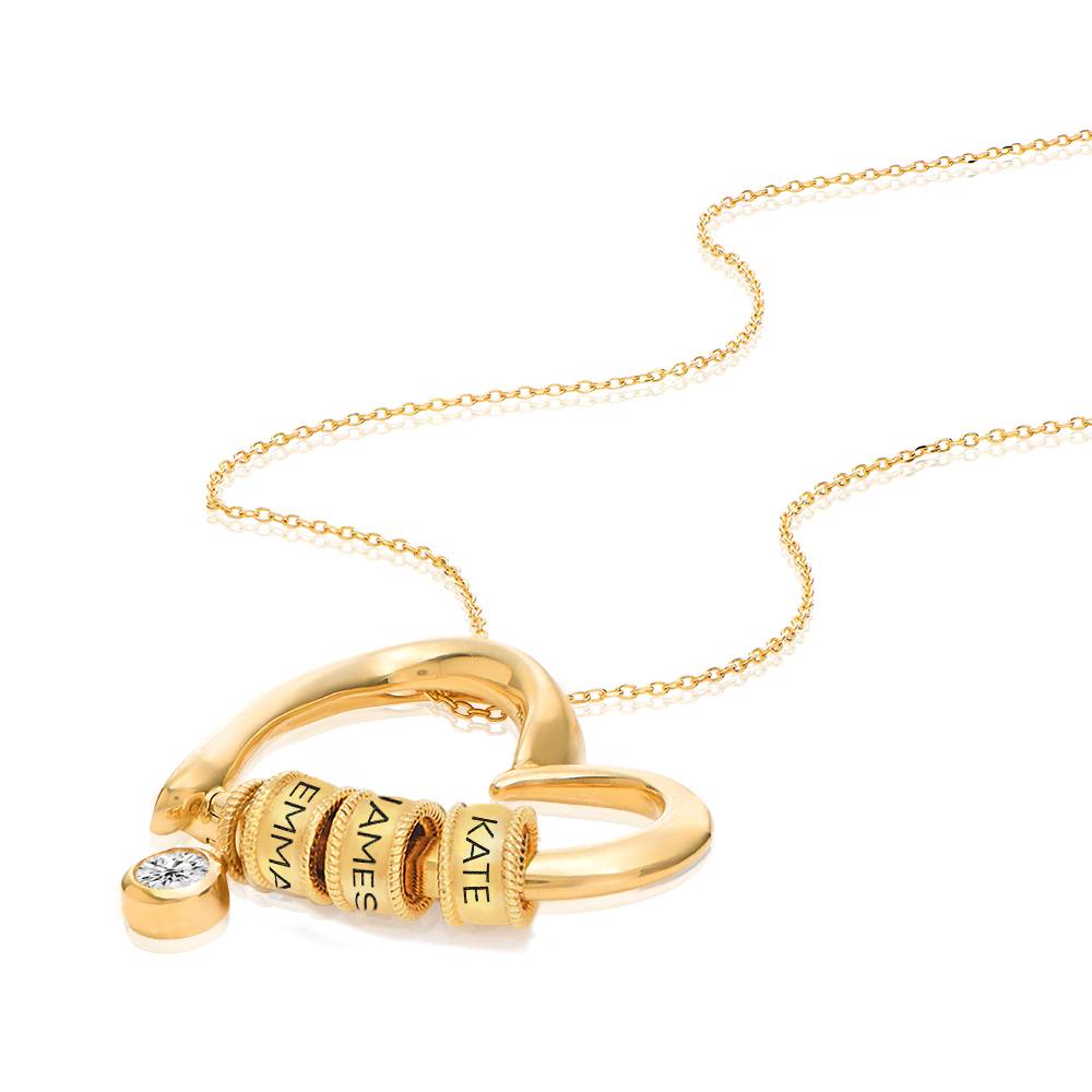 Charming Heart Necklace with Engraved Beads and 0.25ct Diamond in Gold Plating-2 product photo