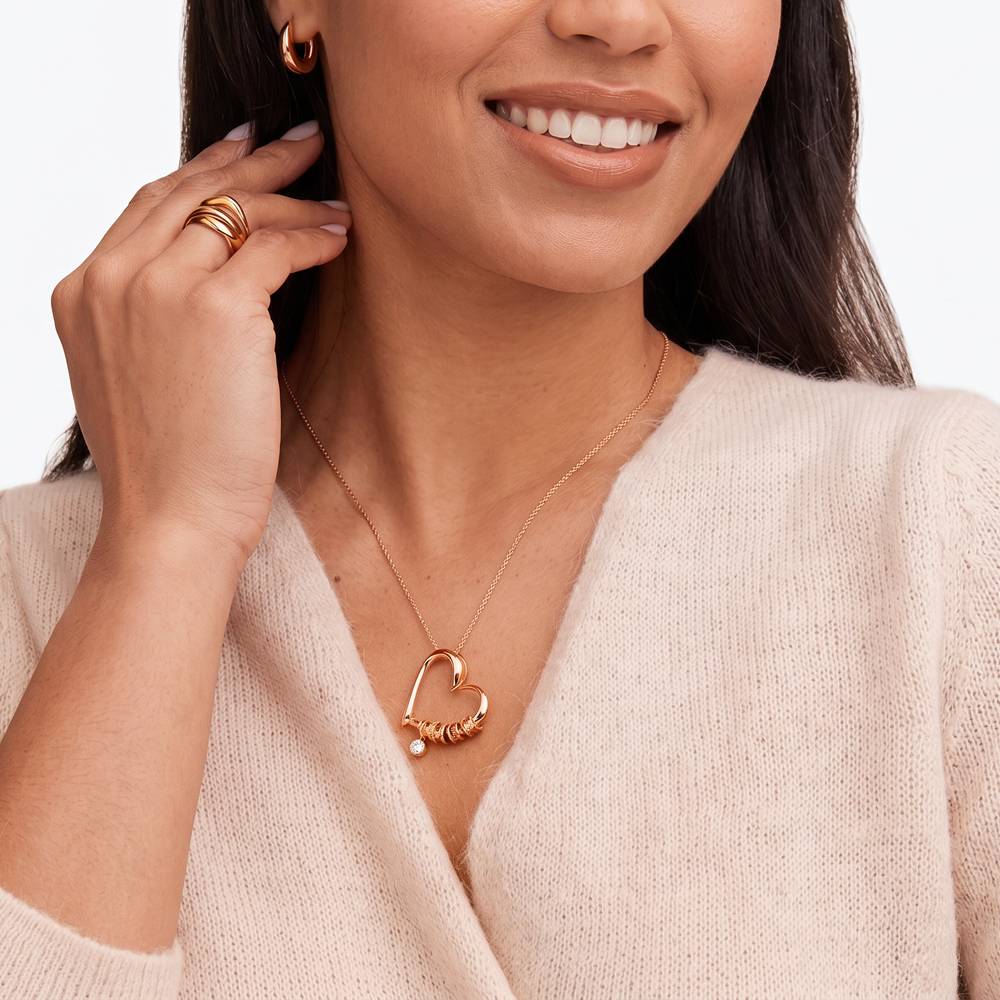 Charming Heart Necklace with Engraved Beads and 0.25ct Diamond in Rose Gold Plating-3 product photo