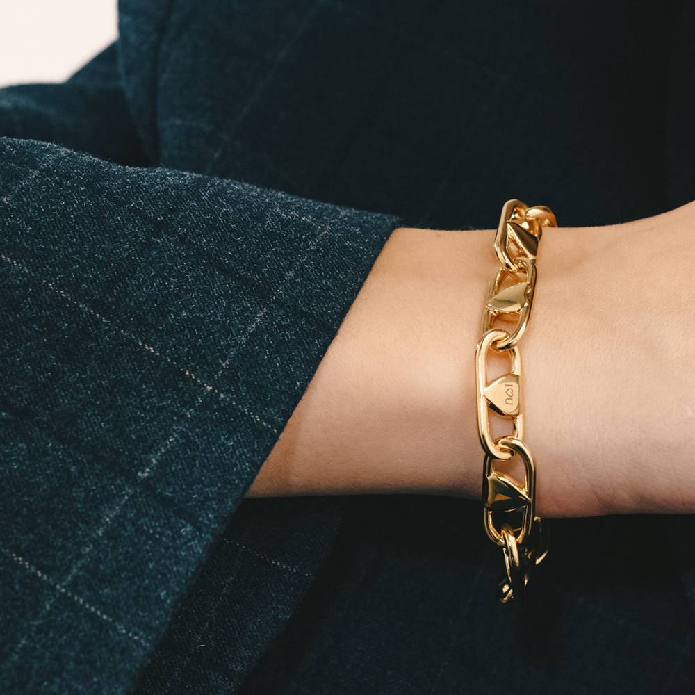 Chunky Linked Hearts Initial Bracelet in Gold Finish-3 product photo