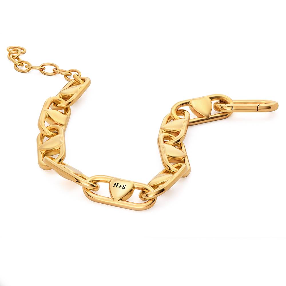 Chunky Linked Hearts Initial Bracelet in Gold Finish-4 product photo