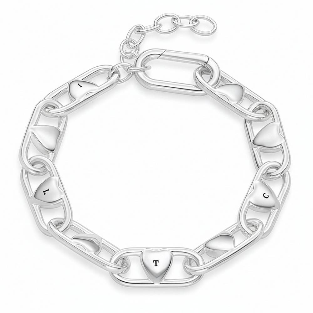 Chunky Linked Hearts Initial Bracelet in Silver Finish-3 Chunky Linked Hearts Initial Bracelet in Silver Finish-3 product photo