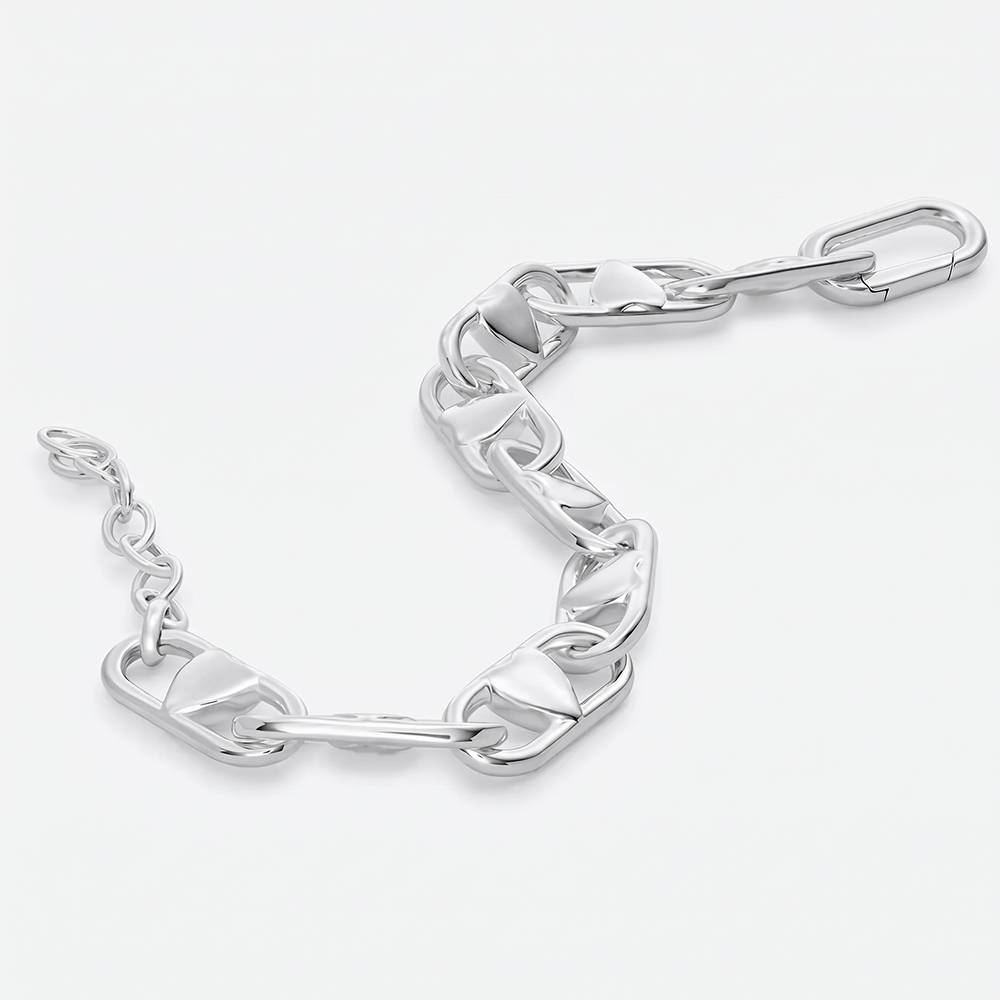 Chunky Linked Hearts Initial Bracelet in Silver-4 product photo