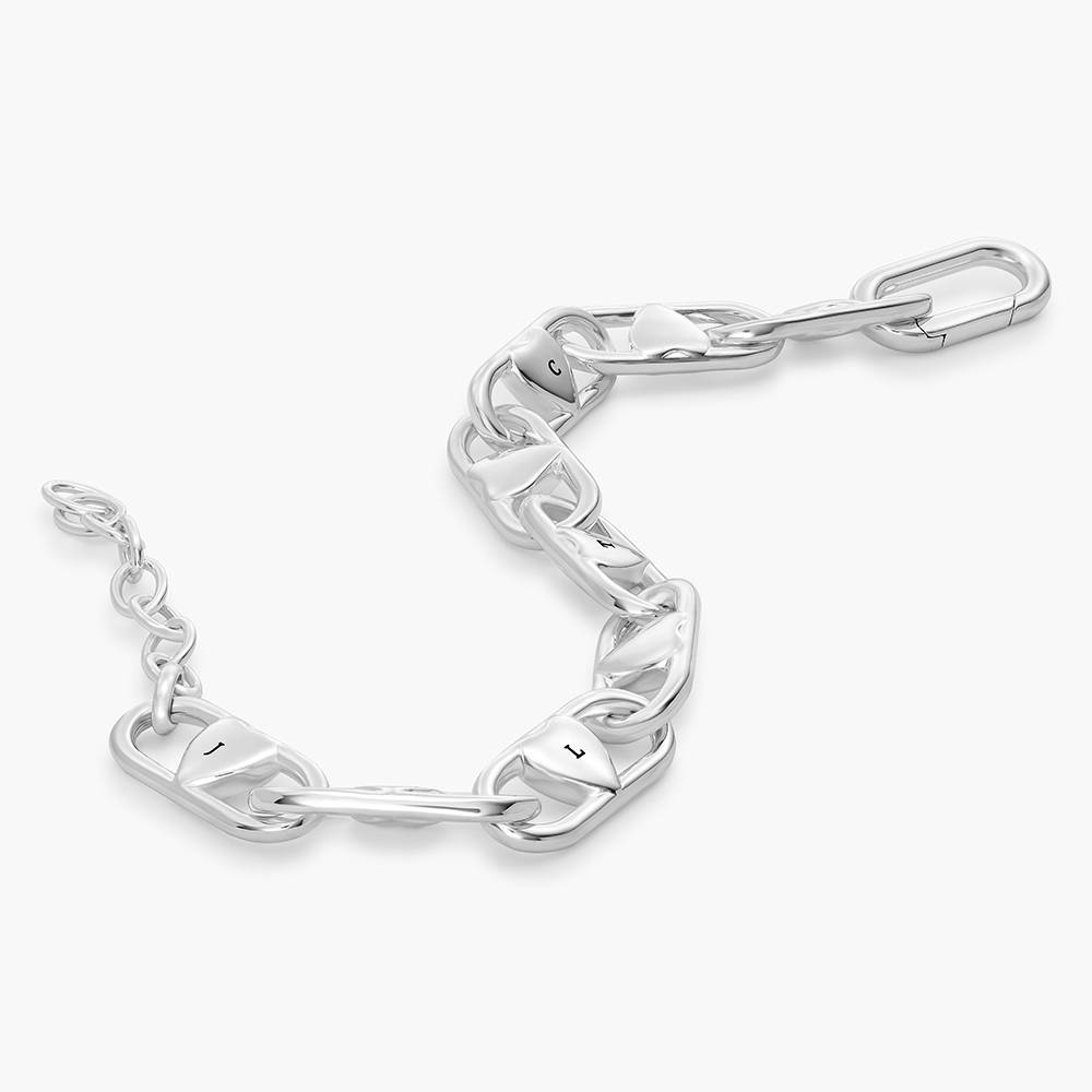 Chunky Linked Hearts Initial Bracelet in Silver Finish-2 Chunky Linked Hearts Initial Bracelet in Silver Finish-2 product photo