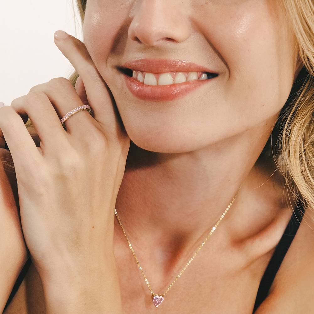 Classic Heart Necklace with Light Pink Cubic Zirconia in Gold Plating-3 product photo