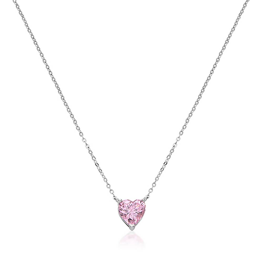 Classic Heart Necklace in Silver with Light Pink Cubic Zirconia-2 Classic Heart Necklace in Silver with Light Pink Cubic Zirconia-2 product photo