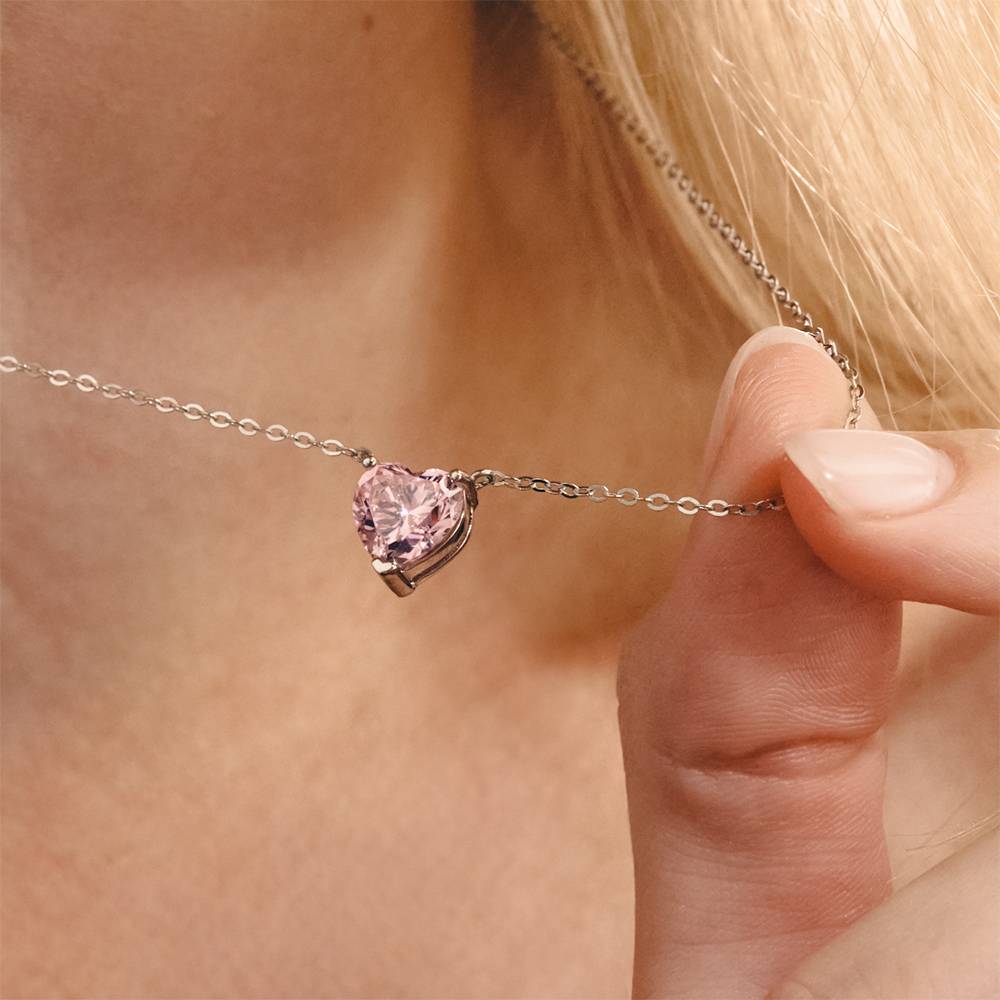 Classic Heart Necklace in Silver with Light Pink Cubic Zirconia-4 Classic Heart Necklace in Silver with Light Pink Cubic Zirconia-4 product photo