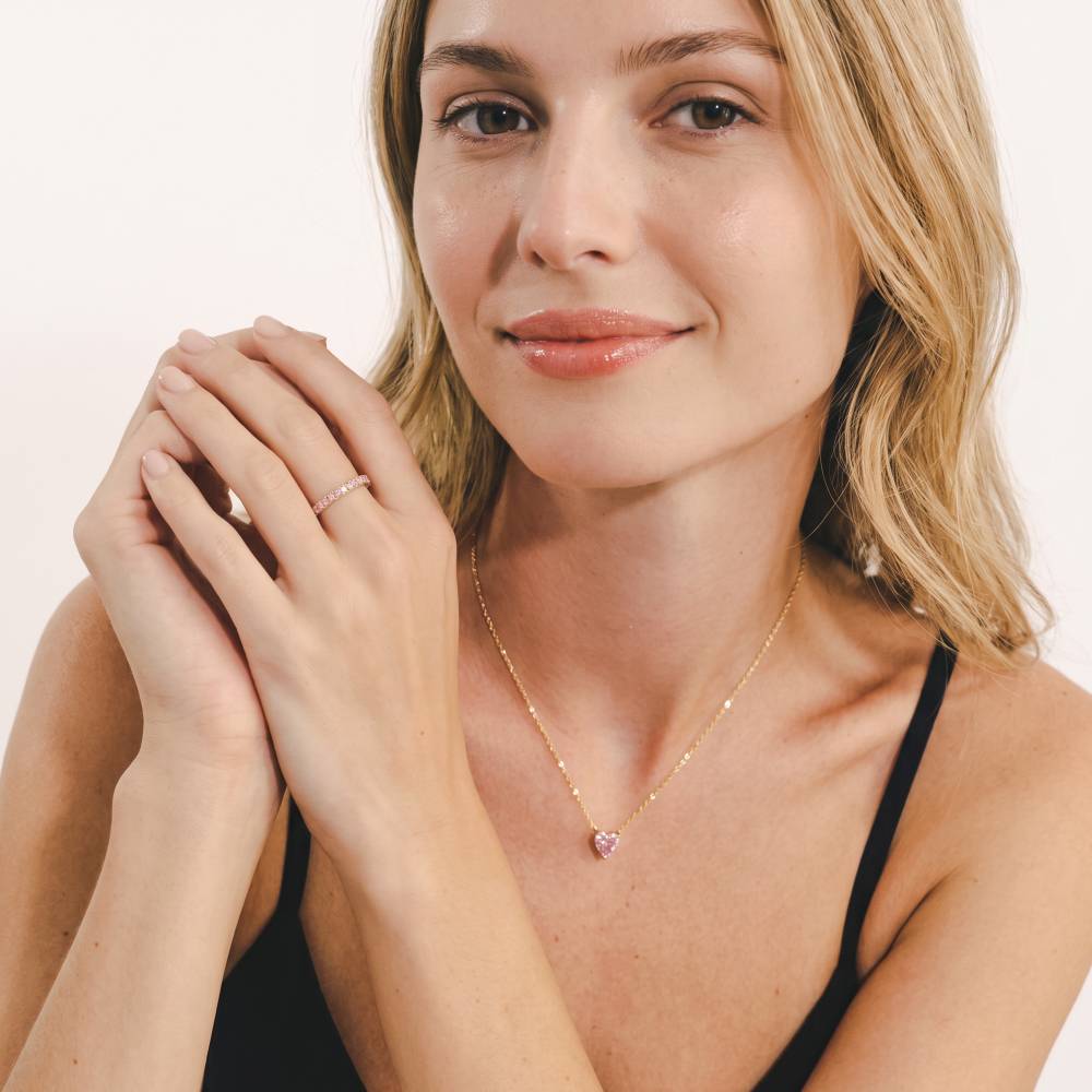Classic Heart Necklace in Gold Vermeil with Light Pink Cubic Zirconia-3 product photo