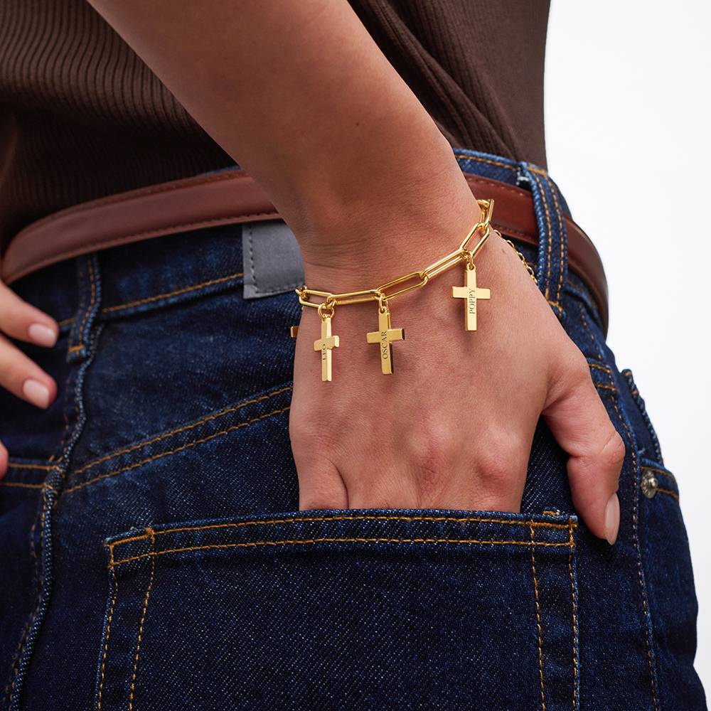 Cross Chain Link Bracelet with Custom Charms in 18ct Gold Plating-4 Cross Chain Link Bracelet with Custom Charms in 18ct Gold Plating-4 product photo