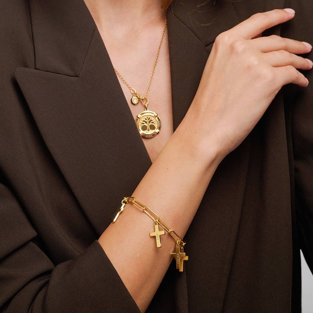 Cross Chain Link Bracelet with Custom Charms in 18ct Gold Vermeil-1 Cross Chain Link Bracelet with Custom Charms in 18ct Gold Vermeil-1 product photo