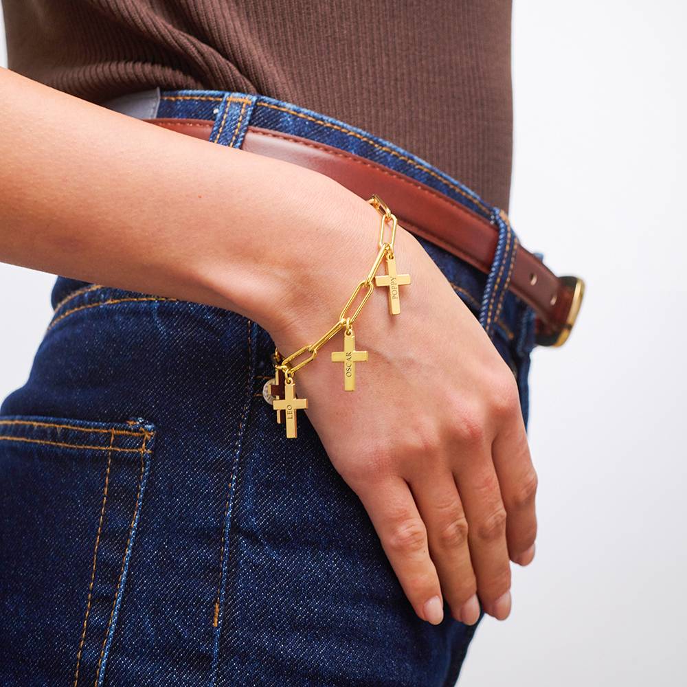 Cross Chain Link Bracelet with Custom Charms in 18ct Gold Vermeil-2 Cross Chain Link Bracelet with Custom Charms in 18ct Gold Vermeil-2 product photo