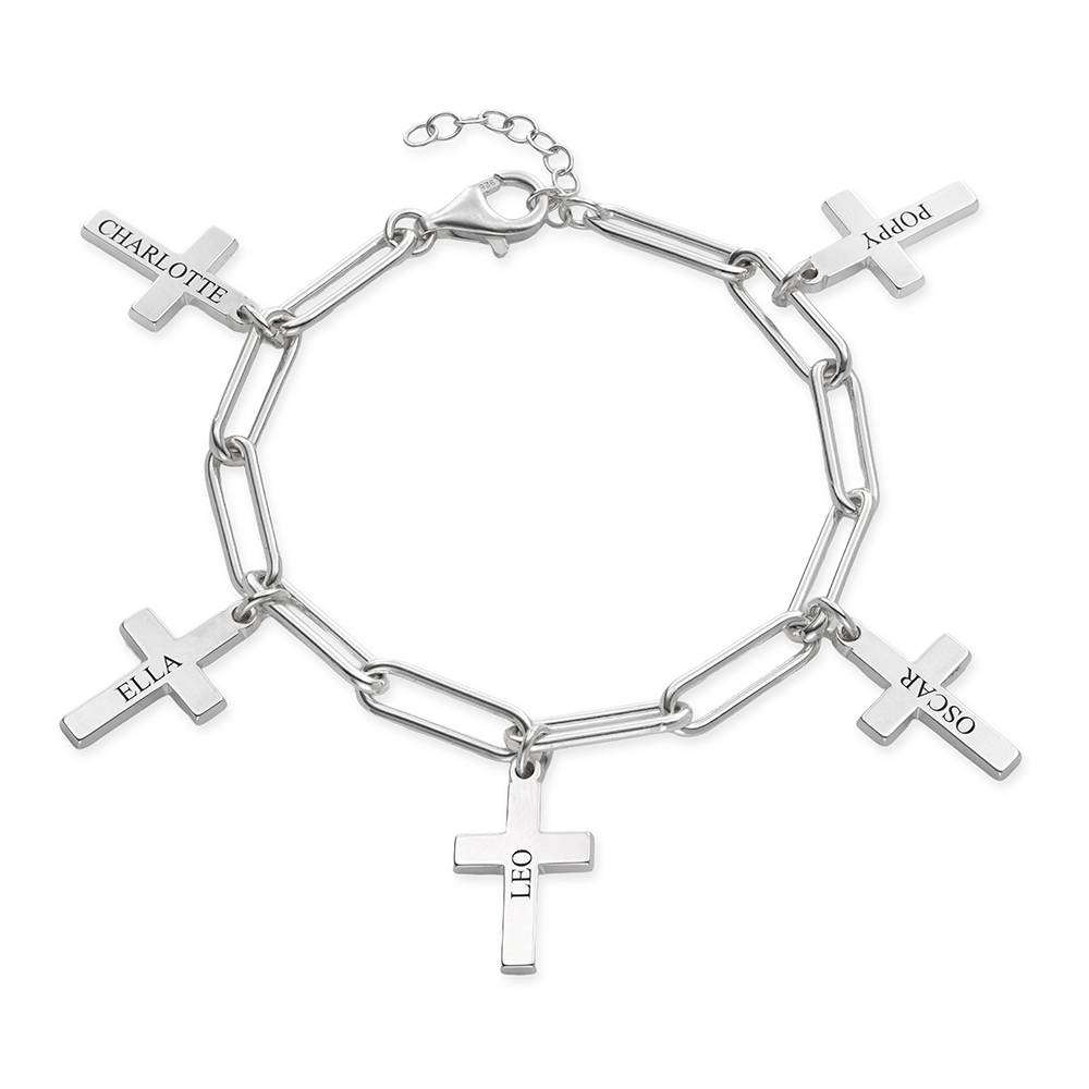 Cross Chain Link Bracelet with Custom Charms in 925 Sterling Silver-5 Cross Chain Link Bracelet with Custom Charms in 925 Sterling Silver-5 product photo