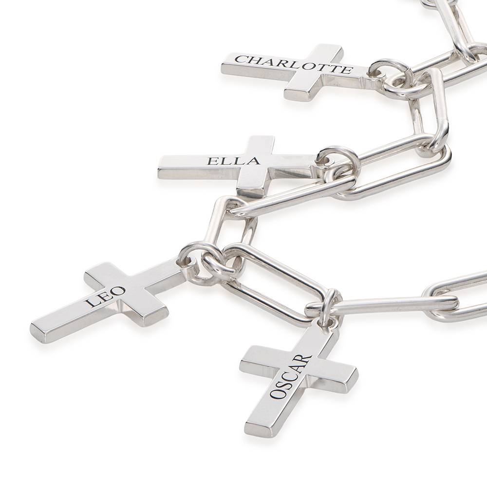 Cross Chain Link Bracelet with Custom Charms in 925 Sterling Silver-4 Cross Chain Link Bracelet with Custom Charms in 925 Sterling Silver-4 product photo