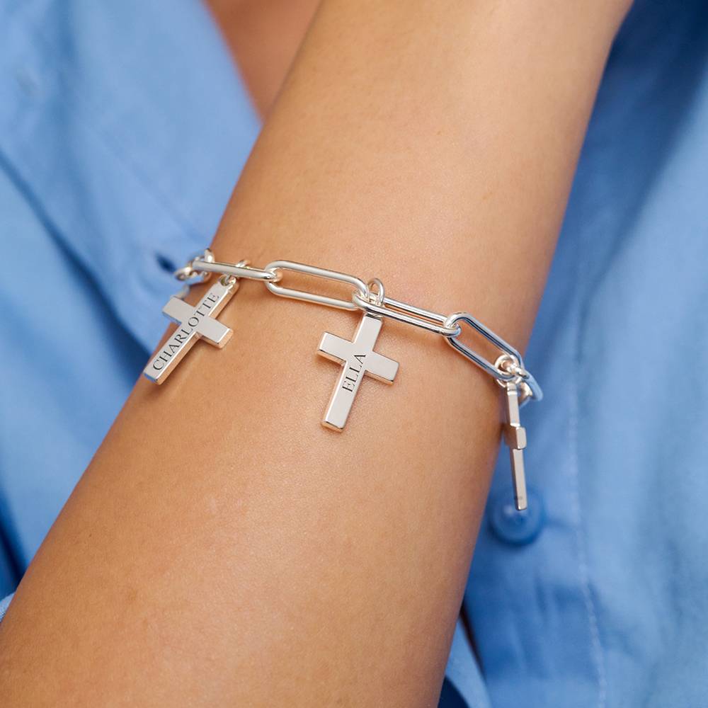 Cross Chain Link Bracelet with Custom Charms in 925 Sterling Silver-3 Cross Chain Link Bracelet with Custom Charms in 925 Sterling Silver-3 product photo