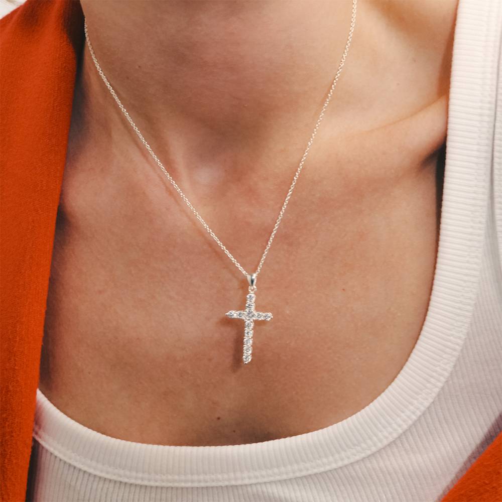 Cross CZ Pendant Necklace in Sterling Silver-4 product photo