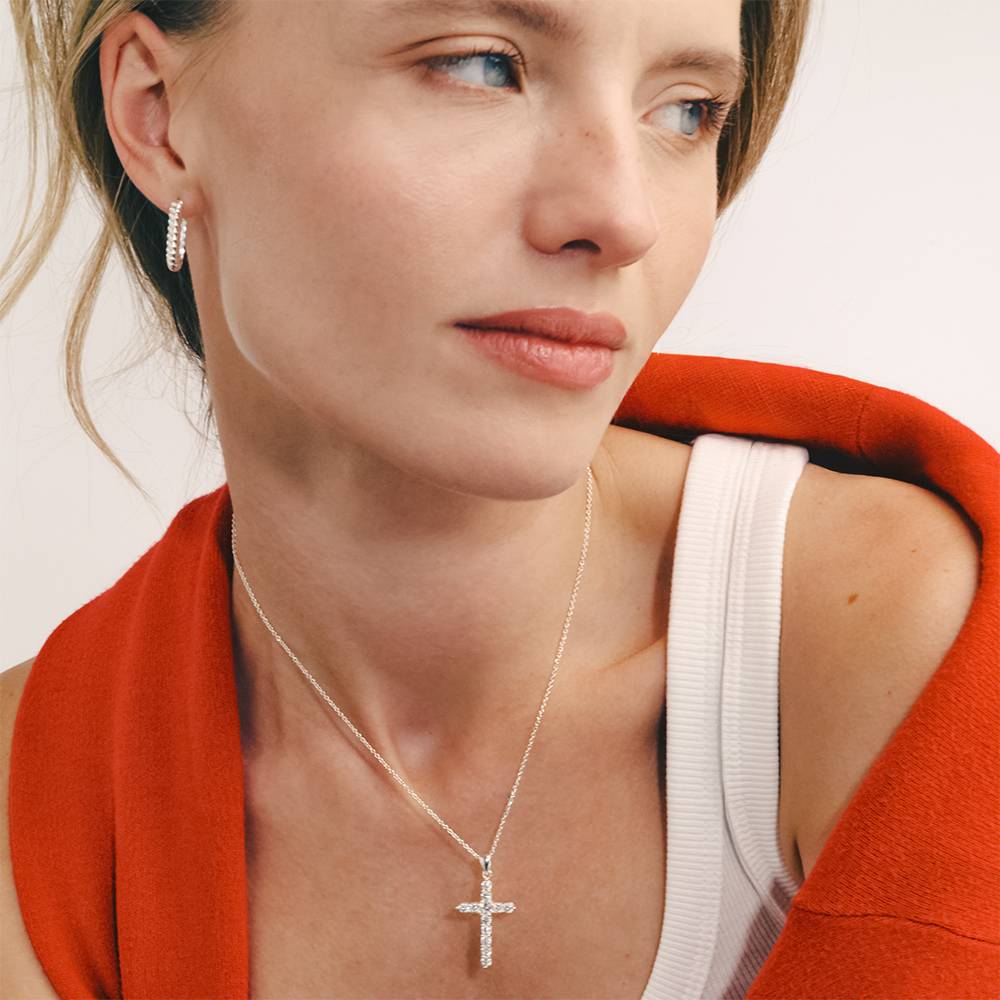Cross CZ Pendant Necklace in Sterling Silver-2 product photo