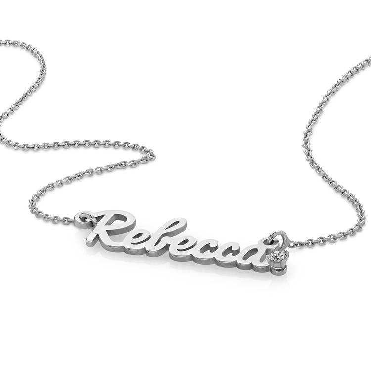 Personalised Cursive Name Necklace with Diamond in Sterling Silver ...