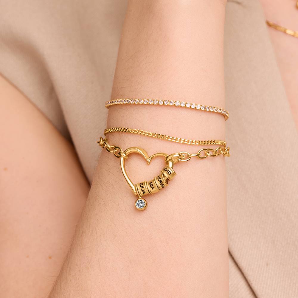 Delina Bracelet with Engraved Beads & 0.25CT Diamond in 18ct Gold Vermeil-5 Delina Bracelet with Engraved Beads & 0.25CT Diamond in 18ct Gold Vermeil-5 product photo