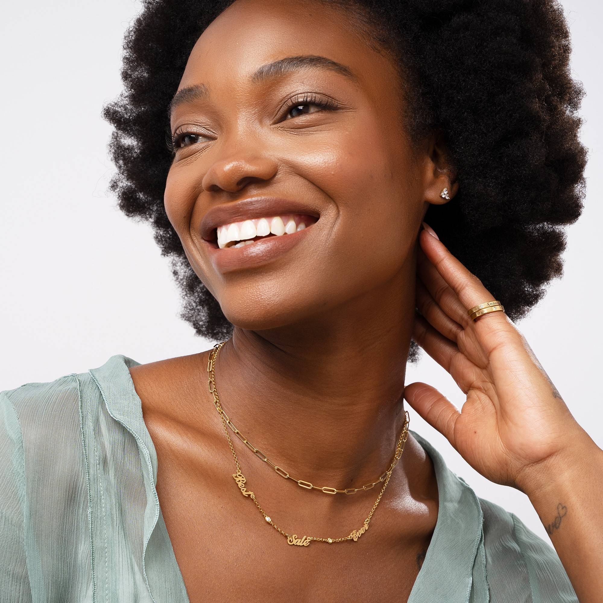 Heritage Multiple Name Necklace with Diamonds in 18ct Gold Vermeil-5 product photo