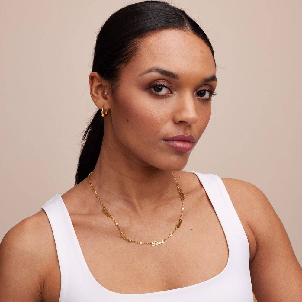 Heritage Multiple Name Necklace with Diamonds in 18ct Gold Vermeil-5 product photo