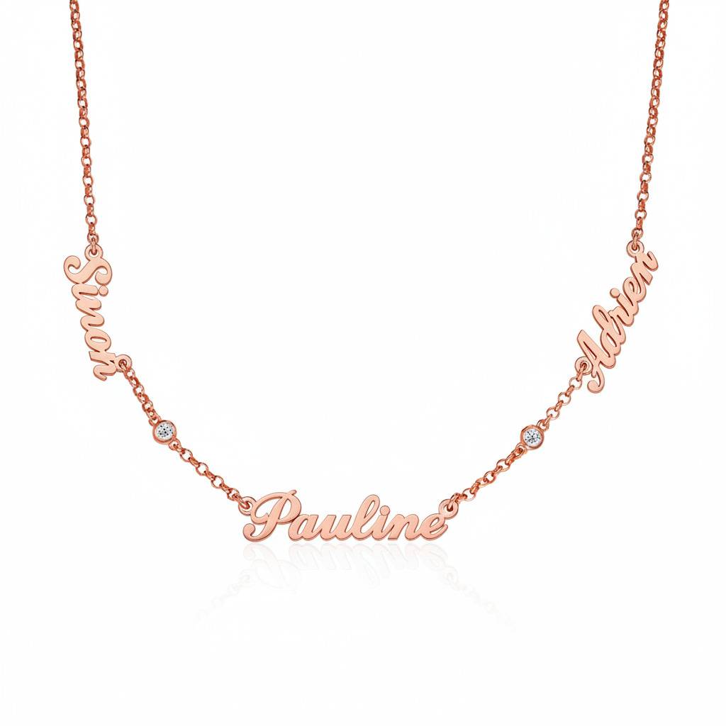 Heritage Multiple Name Necklace with Diamonds in 18ct Rose Gold Plating-4 product photo