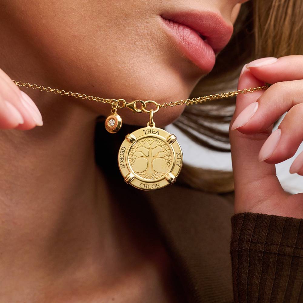 Family Roots Personalised Name Necklace with Diamond Charm in 18ct Gold Plating-5 product photo