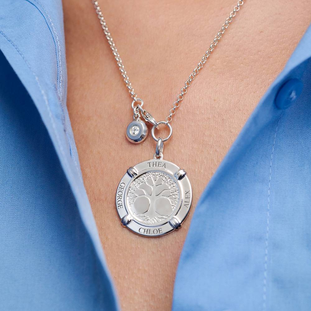 Family Roots Personalised Name Necklace with Diamond Charm in 925 Sterling Silver-2 product photo