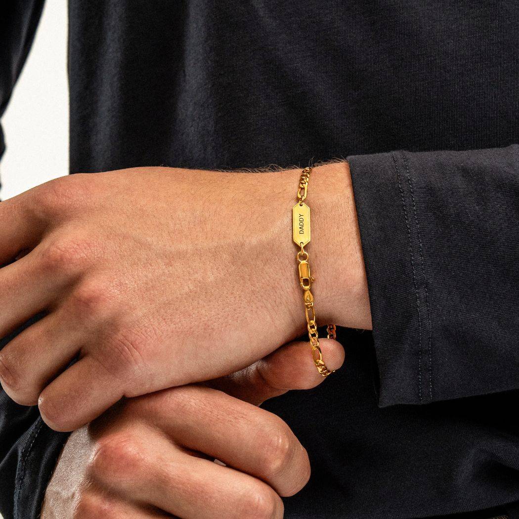 Engraved Figaro Bracelet 3mm in Gold Plating-2 product photo