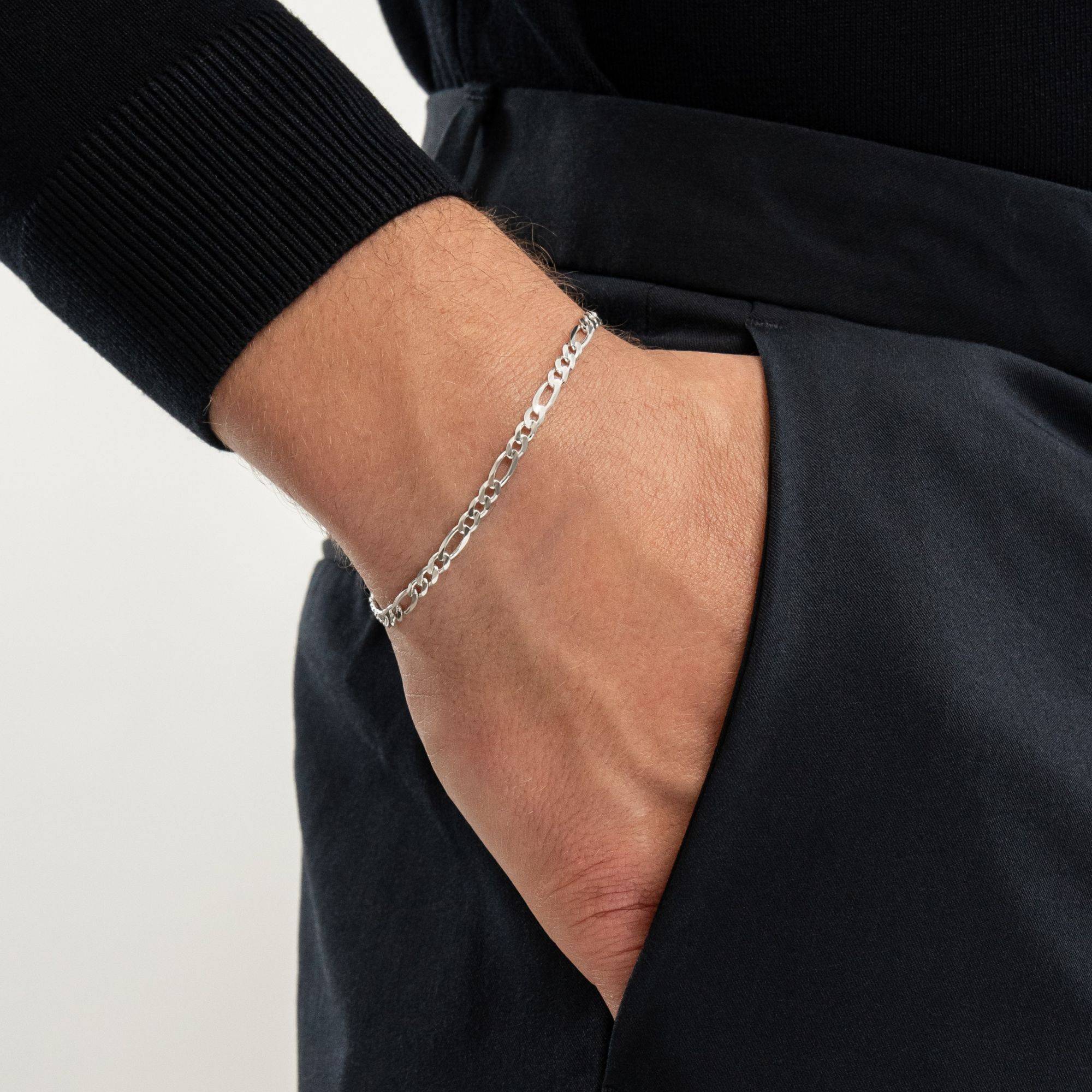 Engraved Figaro Bracelet 5mm in Stainless Steel-4 Engraved Figaro Bracelet 5mm in Stainless Steel-4 product photo