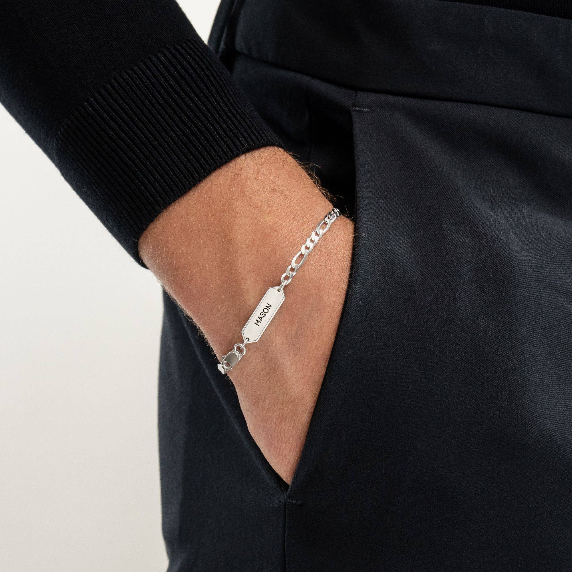 Engraved Figaro Bracelet 5mm in Stainless Steel-5 Engraved Figaro Bracelet 5mm in Stainless Steel-5 product photo