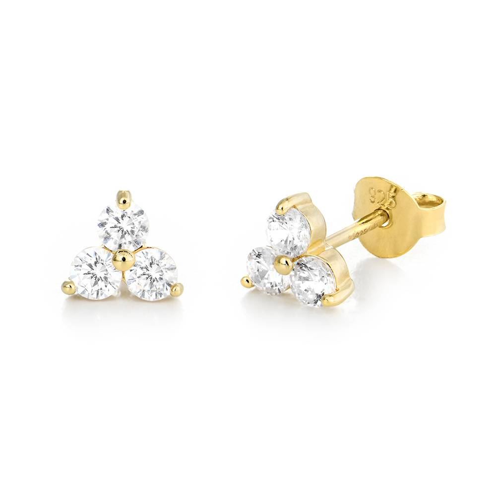 Flowers Stud Earrings with Cubic Zirconia in 18ct Gold Plating-3 product photo