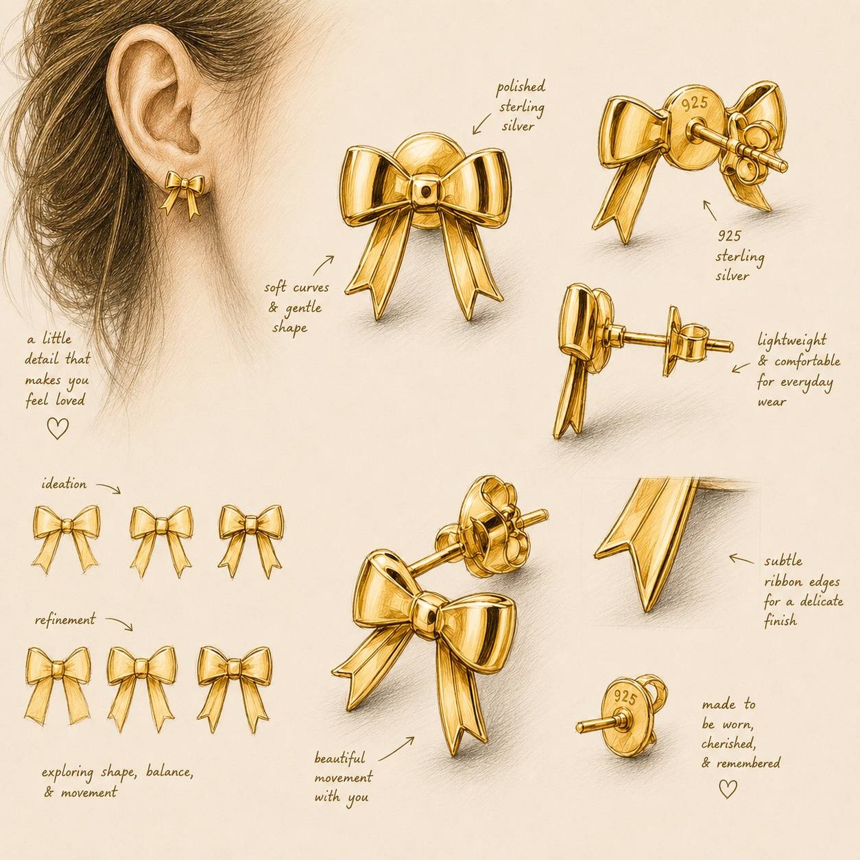 Forever Bows Stud Earrings in Gold Vermeil-5 product photo