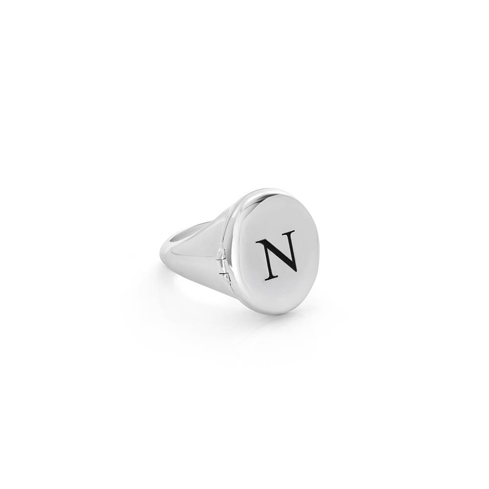 Forever Yours Initial Photo Pinky Ring in Silver Finish-4 Forever Yours Initial Photo Pinky Ring in Silver Finish-4 product photo