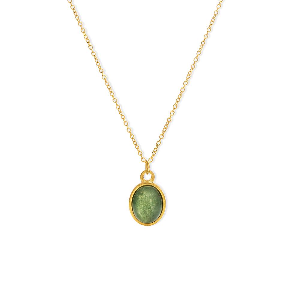 Green Cabochon Pendant Necklace in Gold Plating-1 product photo