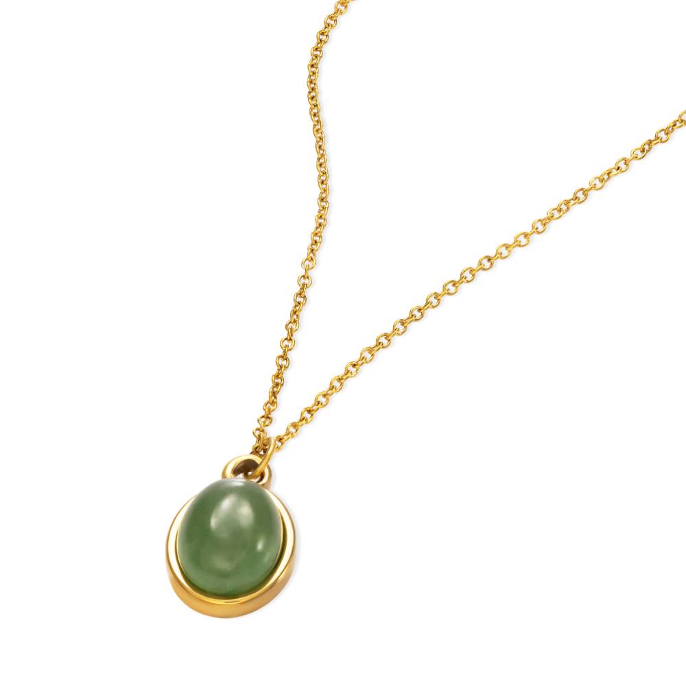 Green Cabochon Pendant Necklace in Gold Plating-3 product photo