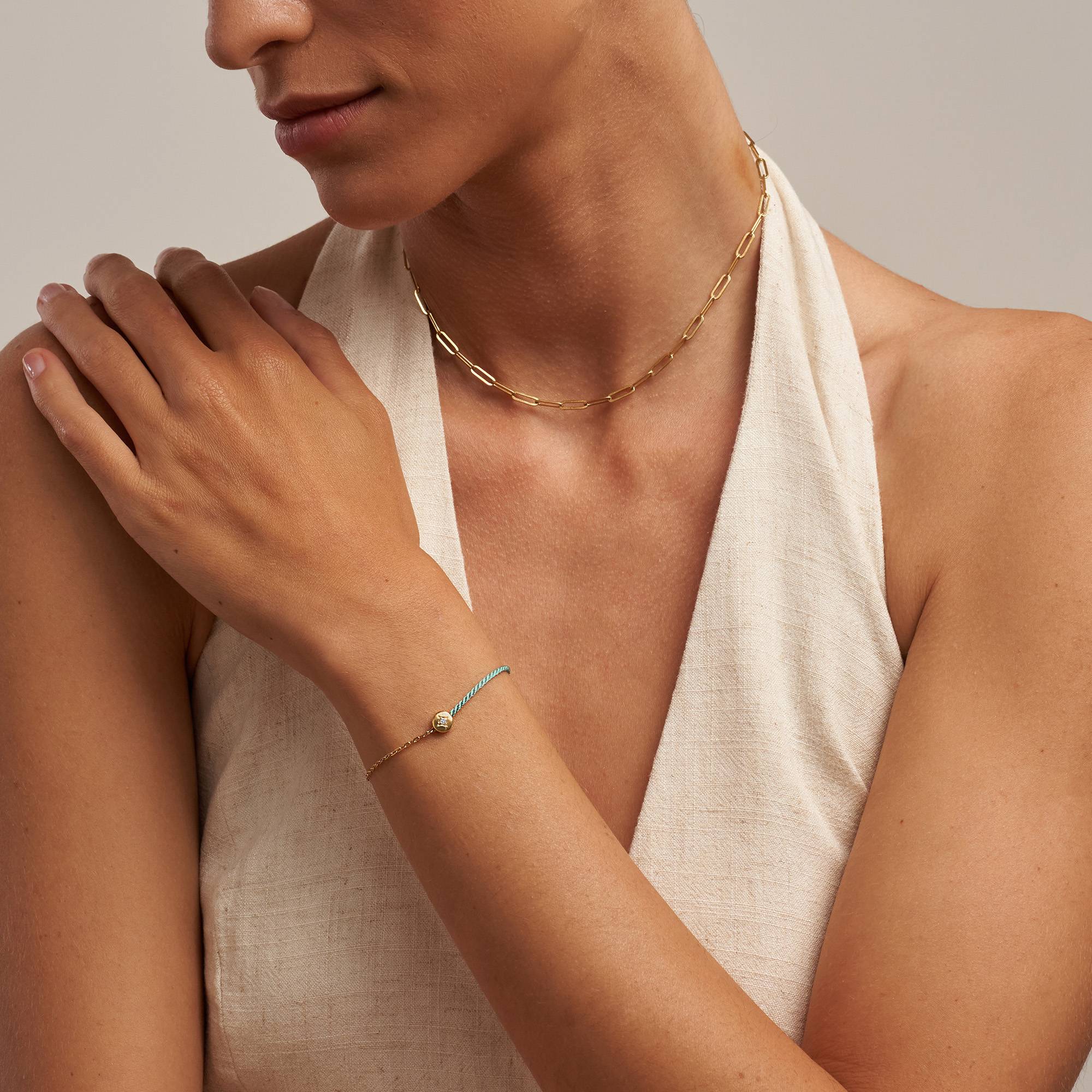 Half and Half Green Initial Bracelet with Diamond in 18ct Gold Plating - Version-7 product photo