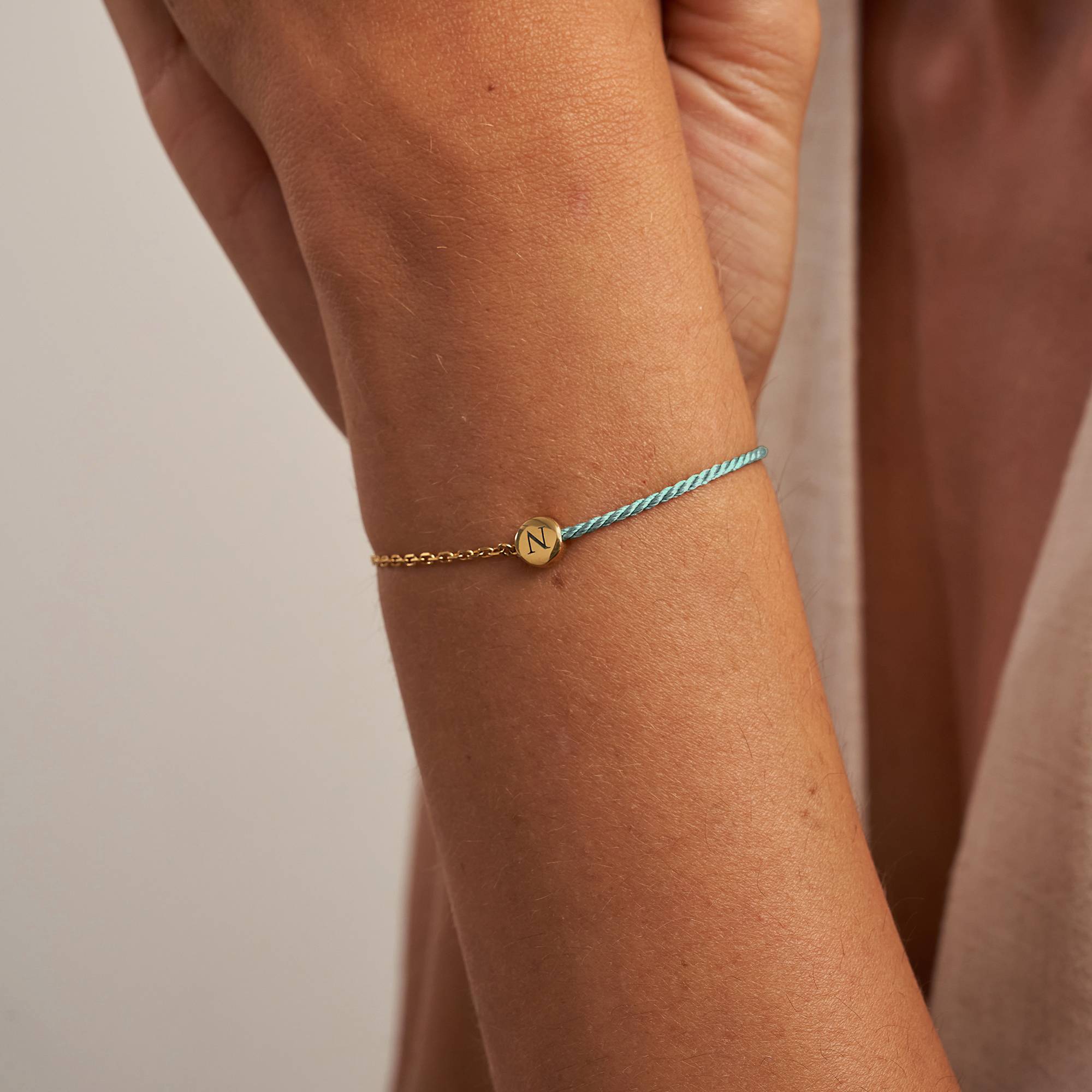 Half and Half Green Initial Bracelet with Diamond in 18ct Gold Plating - Version-3 product photo