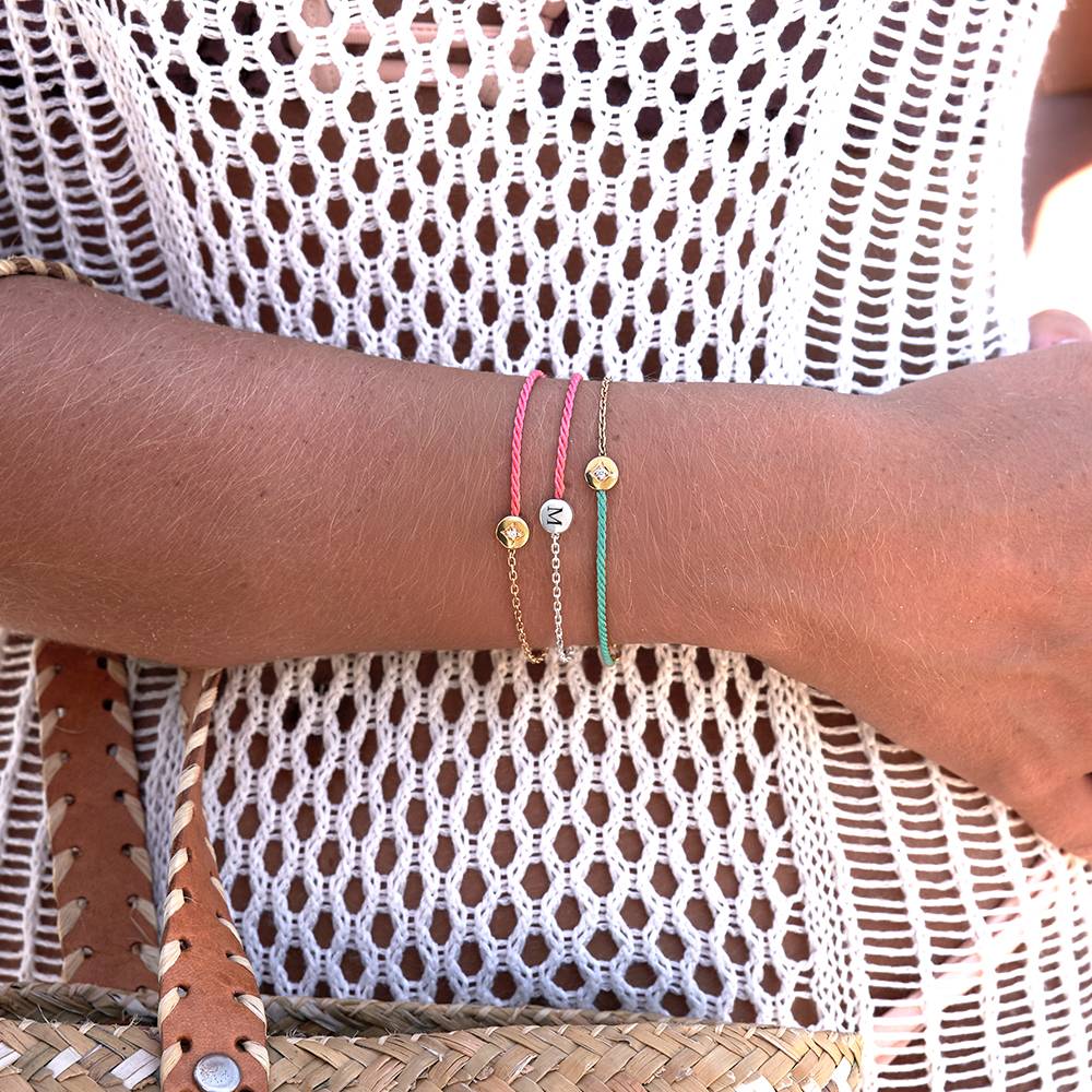 Half and Half Green Initial Bracelet with Diamond in 18ct Gold Plating - Version-5 product photo