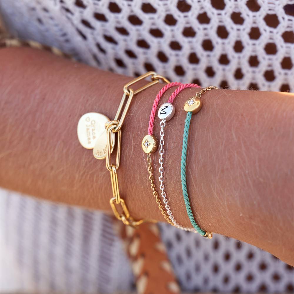 Half and Half Pink Initial Bracelet with Diamond in 18ct Gold Plating - Version-5 Half and Half Pink Initial Bracelet with Diamond in 18ct Gold Plating - Version-5 product photo