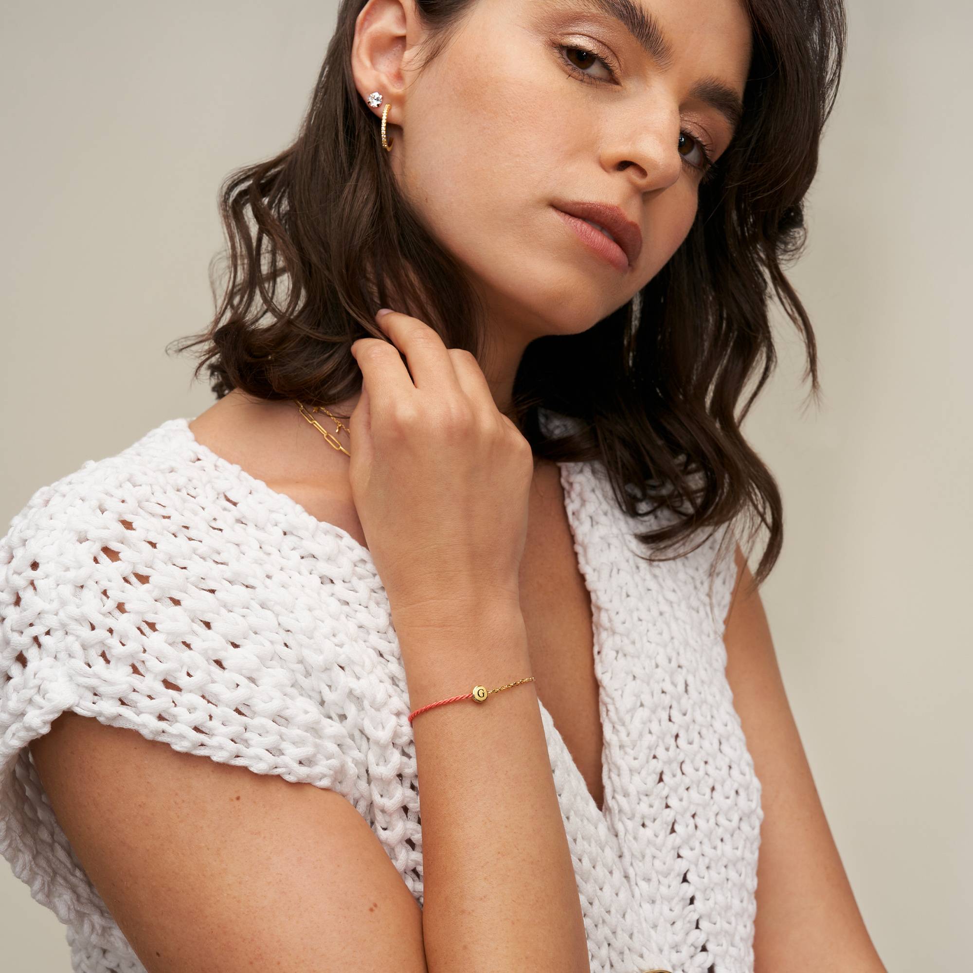 Half and Half Pink Initial Bracelet with Diamond in 18ct Gold Plating - Version-6 Half and Half Pink Initial Bracelet with Diamond in 18ct Gold Plating - Version-6 product photo