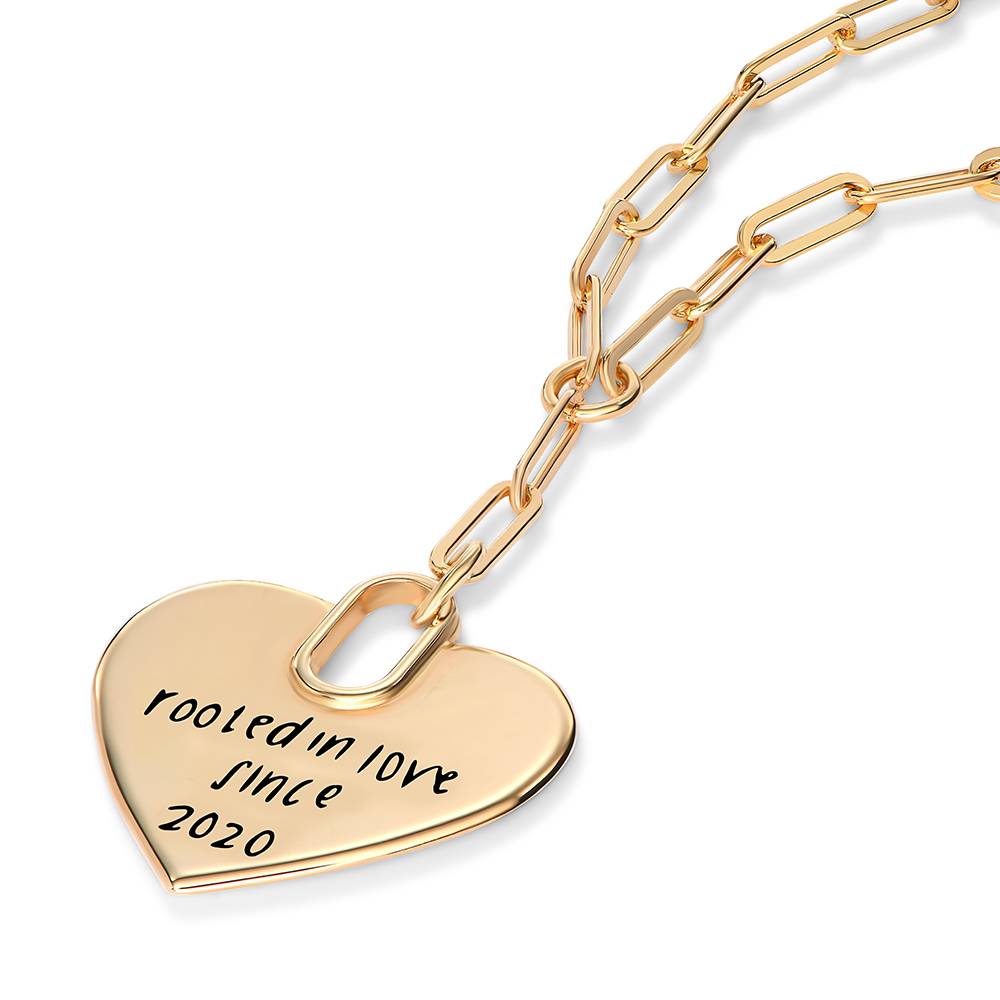 Handwriting Engraved Heart Paperclip Necklace in Gold Plated-4 product photo