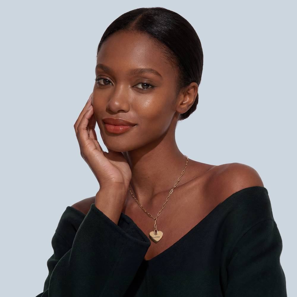 Handwriting Engraved Heart Paperclip Necklace in Gold Plated-1 product photo