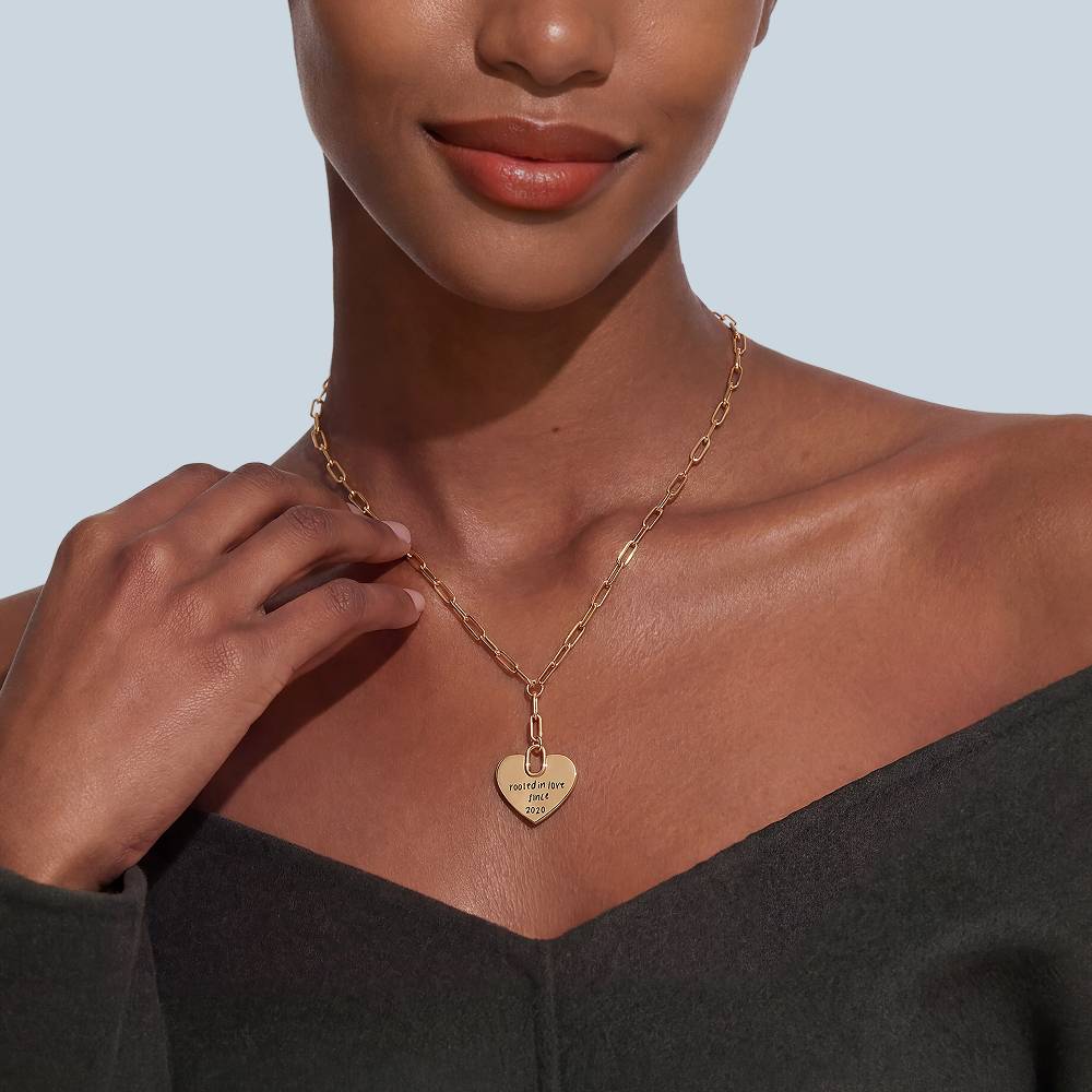 Handwriting Engraved Heart Paperclip Necklace in Gold Plated-5 product photo