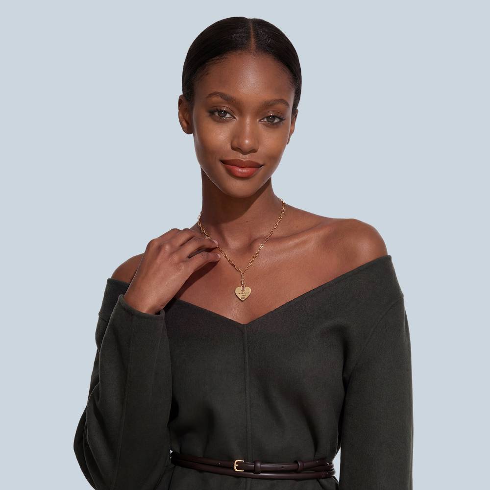 Handwriting Engraved Heart Paperclip Necklace in Gold Plated-3 product photo