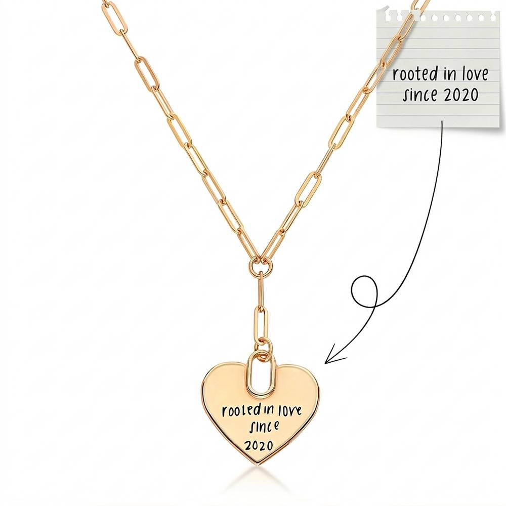 Handwriting Engraved Heart Paperclip Necklace in Gold Plated-6 product photo