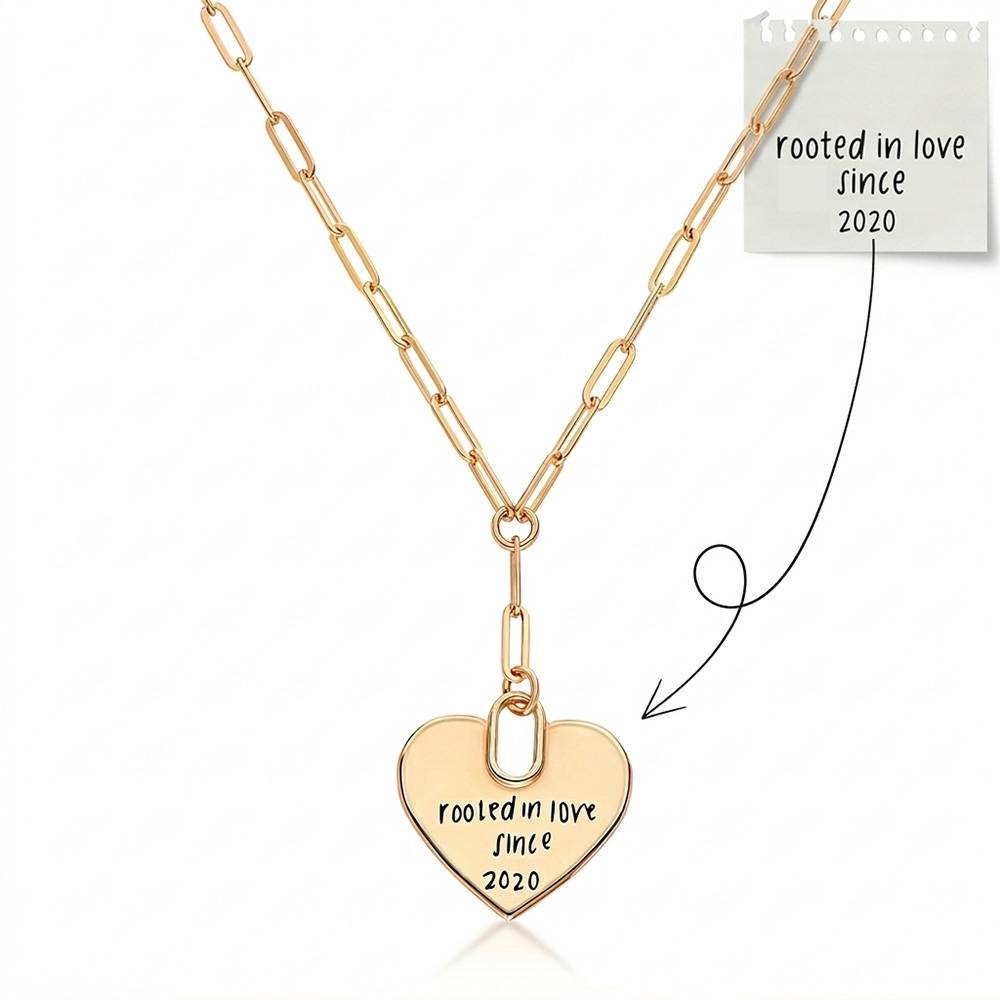 Handwriting Engraved Heart Paperclip Necklace in Gold Plated-6 product photo