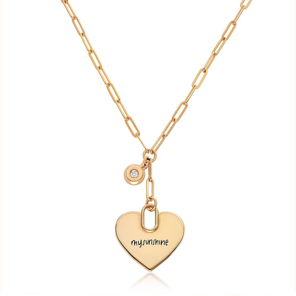 Handwriting Engraved Heart Paperclip Necklace in Gold Plated with diamonds-2 product photo