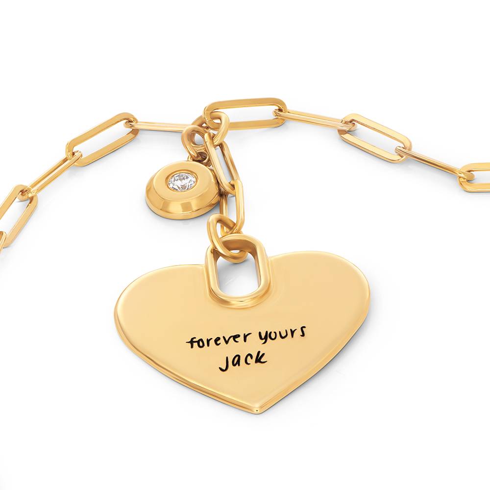 Handwriting Engraved Heart Paperclip Necklace in Gold Plated with diamonds-4 product photo
